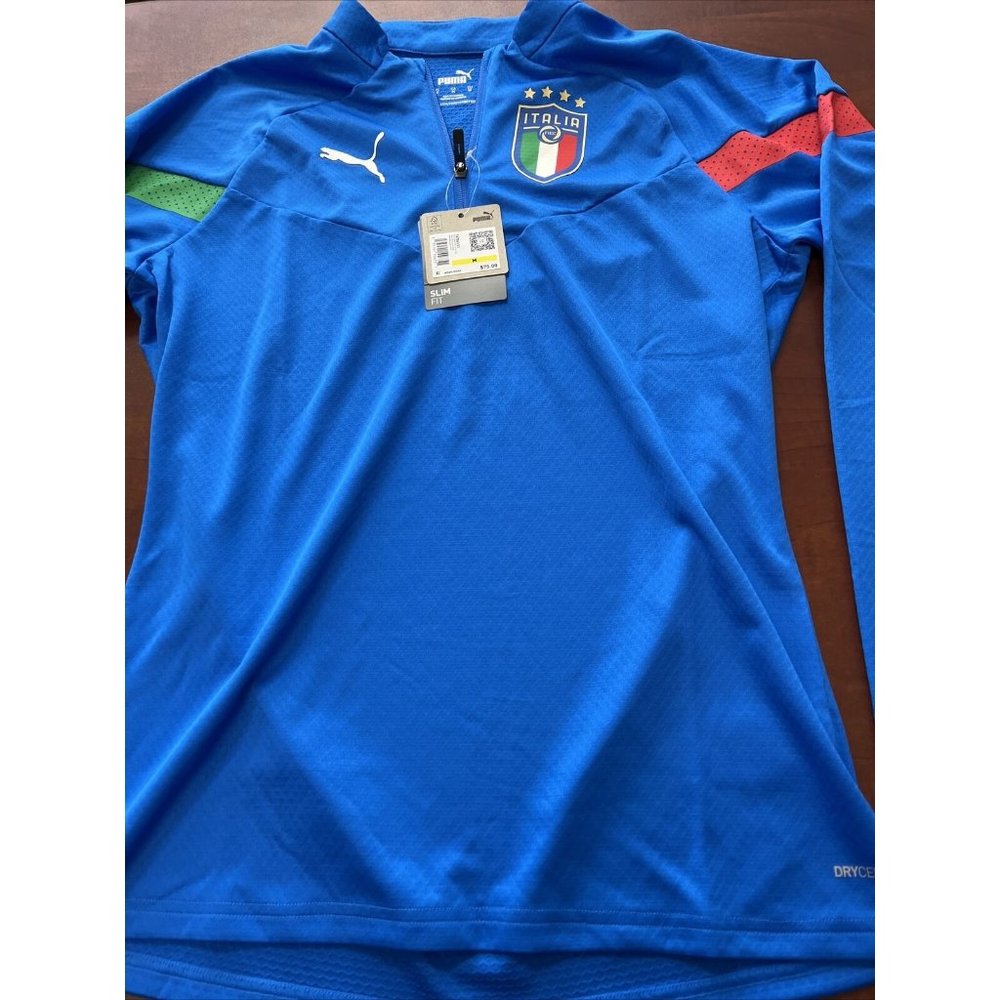 Puma FIGC Italy National Team 1/4 Zip Training Top Men's M  Blue Long Sleeve NWT